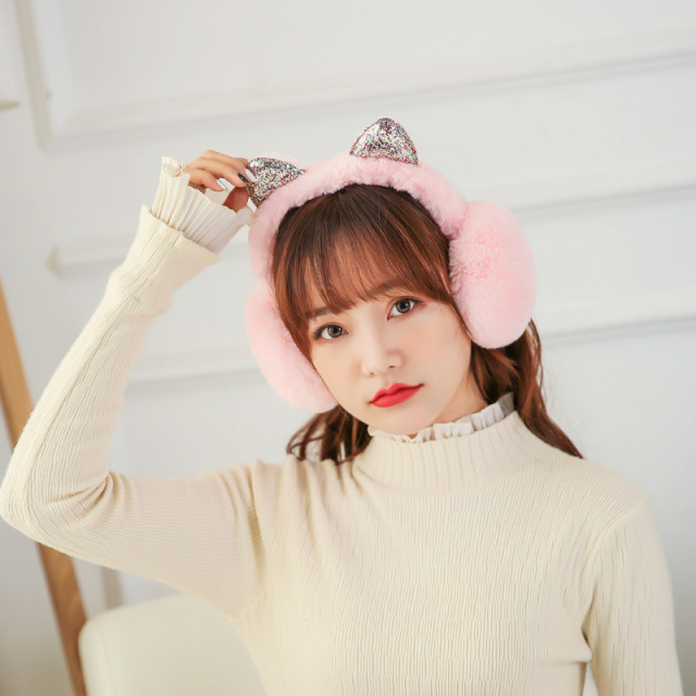 5509466.凯步 韩版可折叠耳套保暖女秋冬季可爱耳罩仿兔毛保暖耳包男女耳捂耳暖