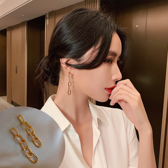 5738197.【春夏爆款】气质耳钉长款百搭耳饰时尚金属链条耳环女