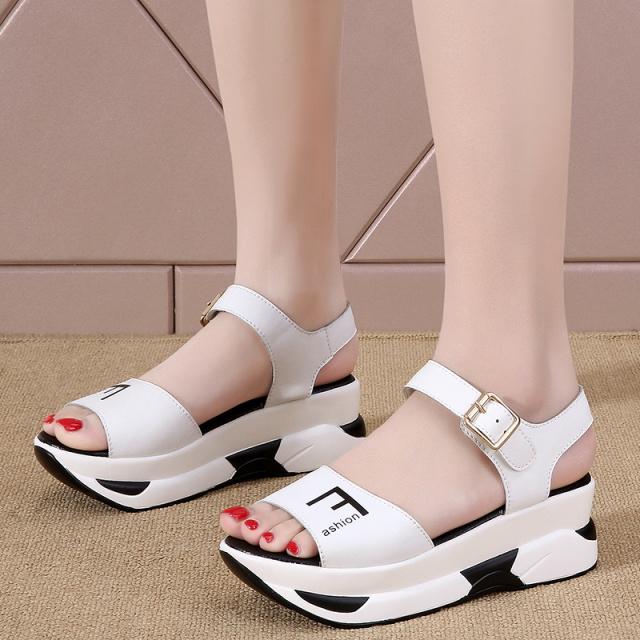6146380.EH真皮仙女风坡跟女凉鞋网红搭