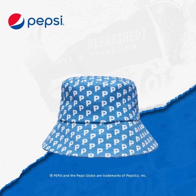 6356491.Pepsi百事 时尚休闲百搭防晒遮阳经典刺绣舒适渔夫帽