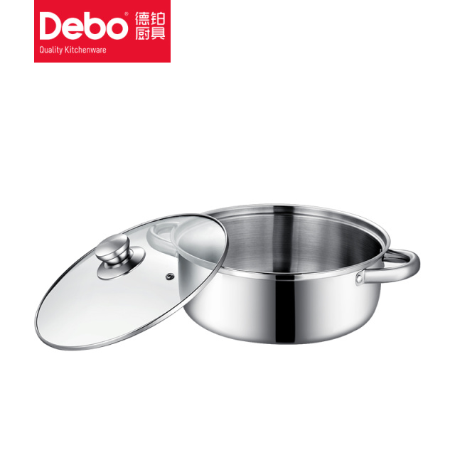 6538953.Debo 德铂凯奇汤锅火锅26cm不锈钢不粘锅加粗手柄盖柄明火电磁炉通用