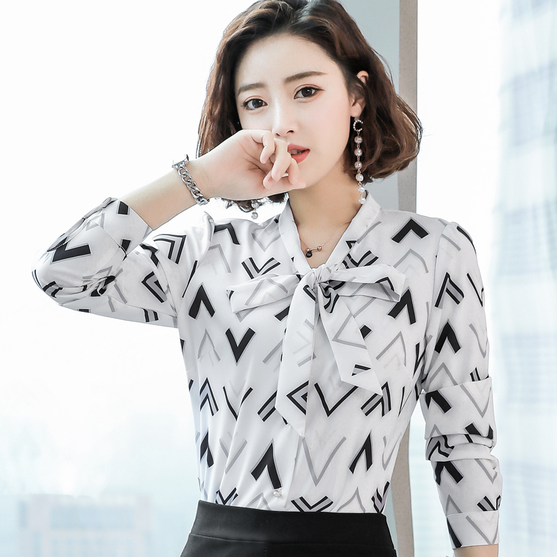 6724216.七玻威时尚简约女式衬衫气质大方优雅蝴蝶结雪纺衫【七玻威女装1】