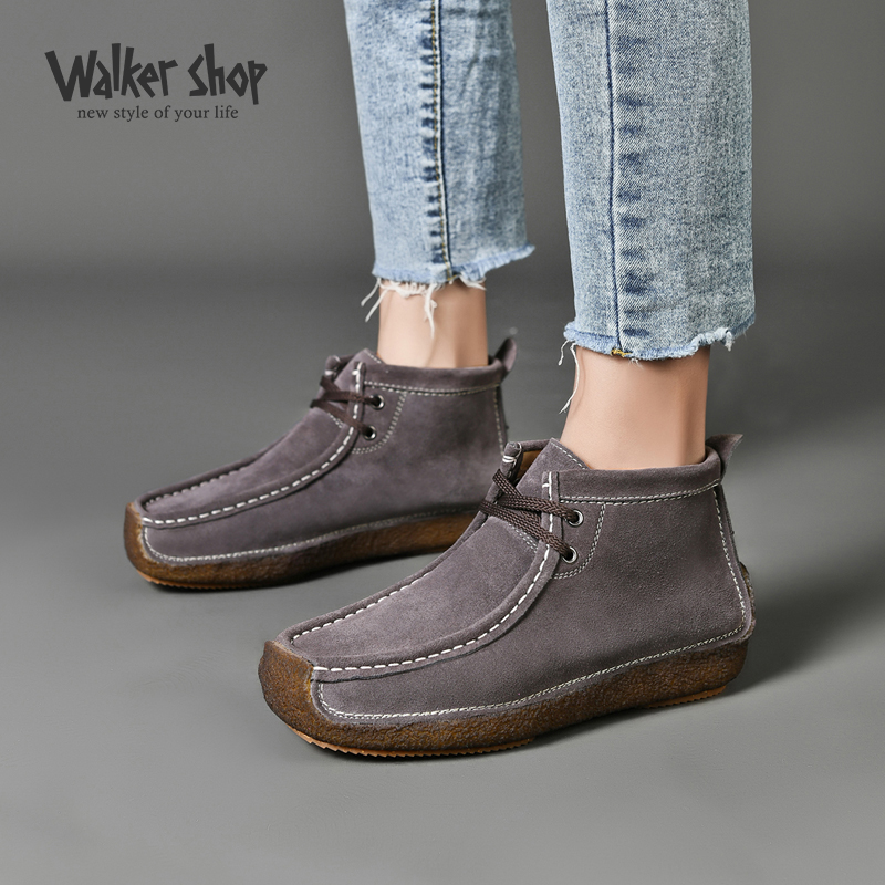 6806522.【奥卡索/Walker shop】真皮蜗牛鞋舒适软底高帮休闲鞋百搭平底豆豆鞋