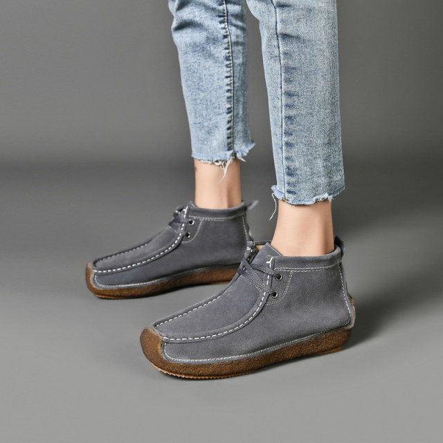6806522.【奥卡索/Walker shop】真皮蜗牛鞋舒适软底高帮休闲鞋百搭平底豆豆鞋