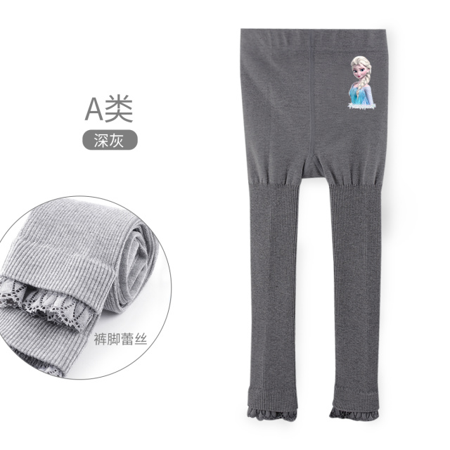 12087608.女童打底裤春秋季冰雪爱莎宝宝女孩洋气蕾丝边儿童长裤