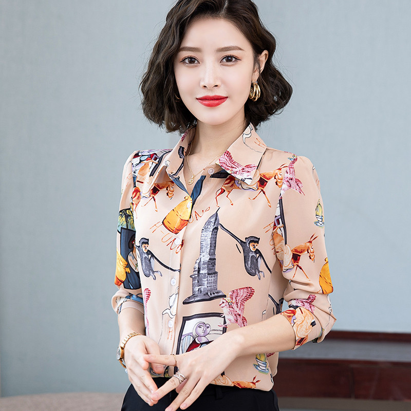 6825733.季婕秋冬新款品质印花雪纺衬衫女时尚百搭大码打底衫【季婕女装1】