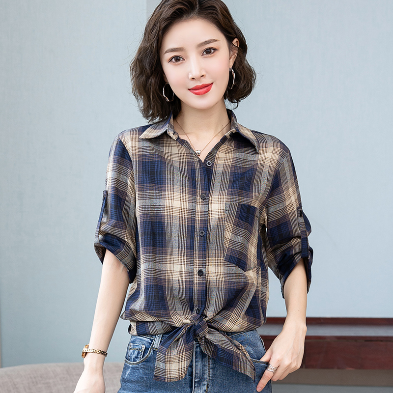 6825739.季婕秋冬新款品质纯棉休闲格子衬衫女时尚百搭打底衫【季婕女装1】