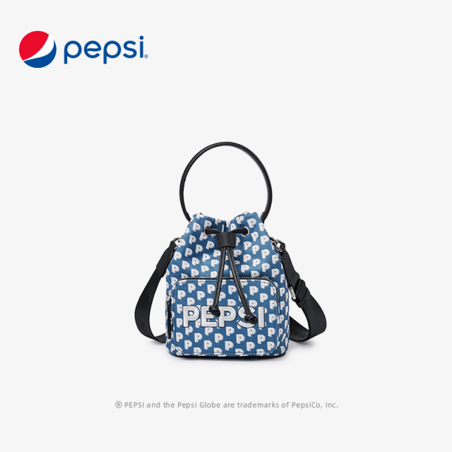 6862897.Pepsi百事 时尚尼龙休闲潮流个性单肩斜挎手提经典水桶包