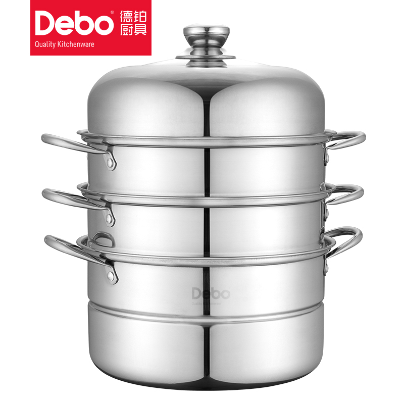 6703126.Debo 德铂拉德堡蒸锅蒸笼汤锅三层28cm不锈钢多功能大容量隔热防溢明火电磁炉通用可视锅盖