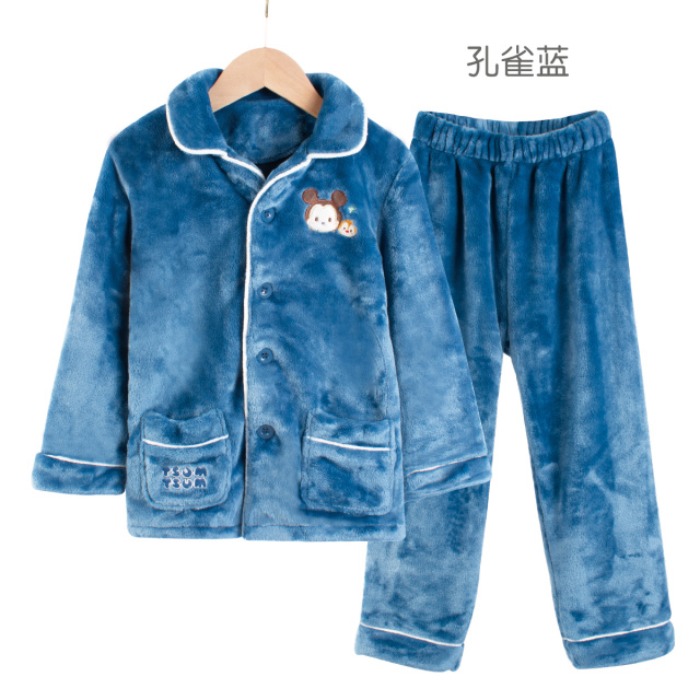 12087696.迪士尼儿童睡衣冬季加绒加厚法兰绒男童珊瑚绒家居服可外穿