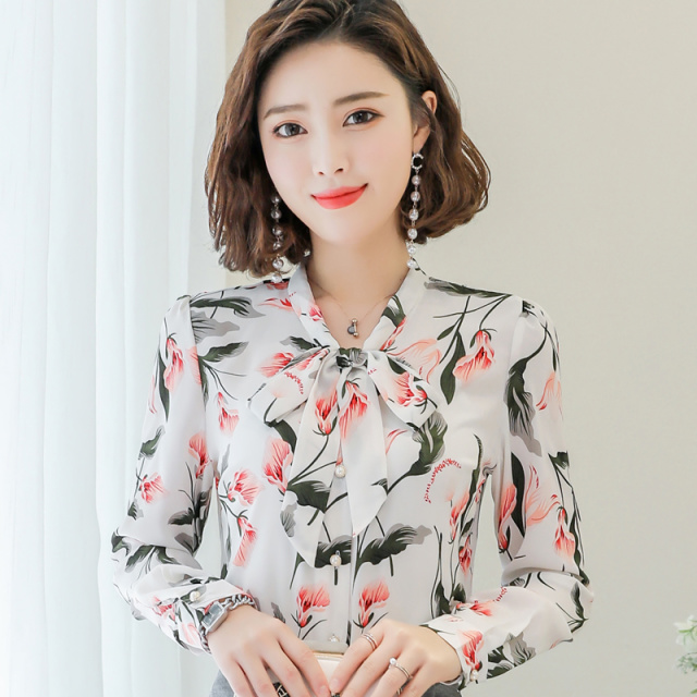 6724217.七玻威时尚简约女式衬衫气质大方优雅蝴蝶结雪纺衫【七玻威女装1】