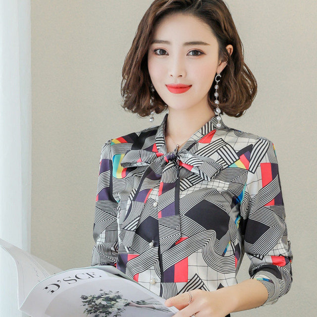 6724229.七玻威时尚简约女式衬衫气质大方优雅蝴蝶结雪纺衫【七玻威女装1】