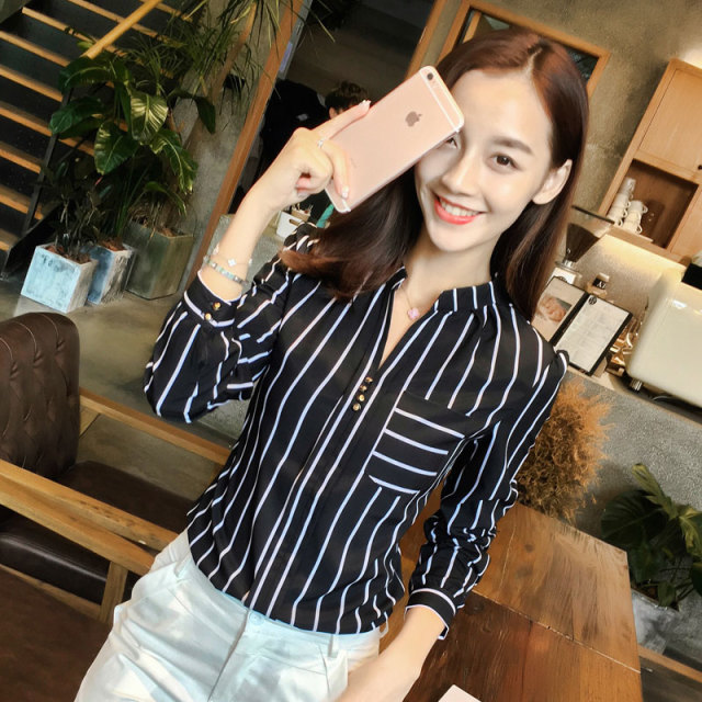 6724240.七玻威时尚简约女式衬衫气质大方优雅经典长袖衬衫【七玻威女装1】