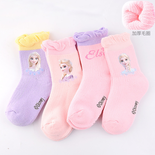 12087604.【四双装】迪士尼袜子女童袜子冰雪奇缘公主棉袜小孩宝宝中筒短袜