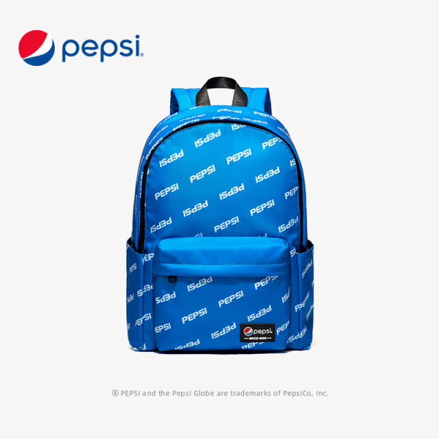 7143394.Pepsi百事 时尚休闲背包旅行包尼龙学院书包百事经典满印双肩包