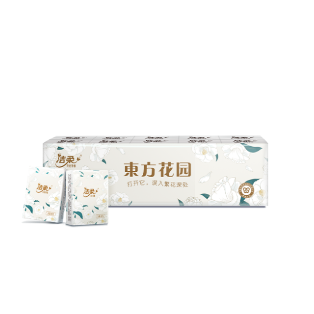 12252815.【买4条送2条 品牌限量赠送前2000单】洁柔山茶花自然无香手帕纸餐巾纸便携式小包纸巾可湿水面巾纸8片/包 6条共60包