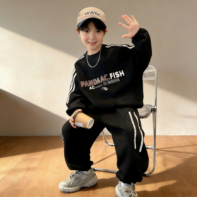 13186166.青少年潮流痞帅男童装两件套2026春秋新款长袖学生男孩运动套装