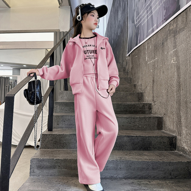 13189366.女童套装春秋新款儿童中大童时髦2026外套棉阔腿裤女孩休闲两件套
