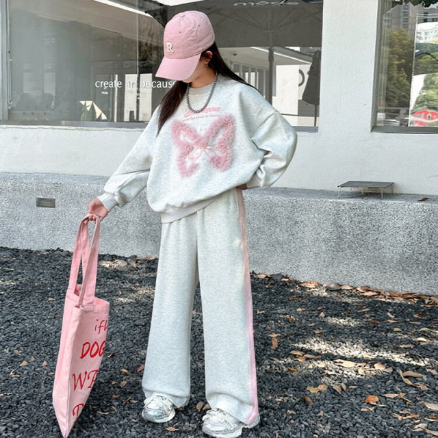 13190282.女童卫衣套装春秋2026新款中大童时尚洋气阔腿卫裤儿童休闲两件套