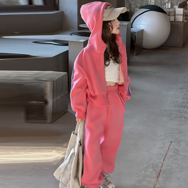 13189522.女童套装春装2026新款韩版儿童洋气连帽外套小女孩运动裤两件套潮