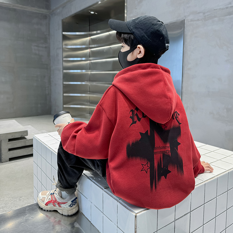 13199821.儿童春装男童2026新款连帽卫衣帅气潮款百搭上衣中大童春季打底衫