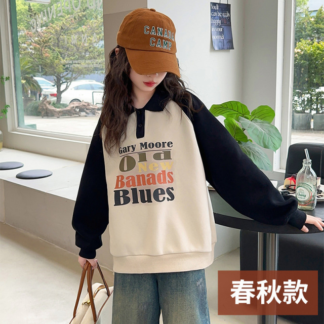 13199776.女童卫衣2026新款儿童春秋时髦Polo领上衣中大童宽松休闲童装上衣