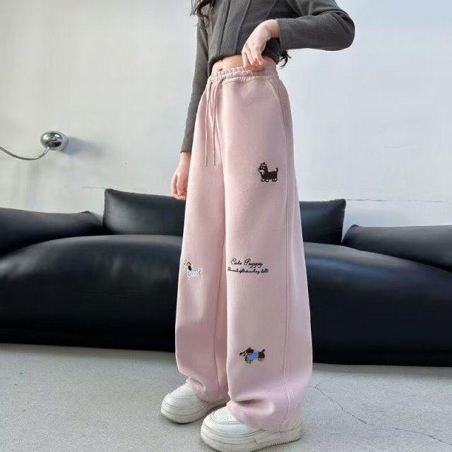 13203005.女童春秋小狗刺绣阔腿卫裤 中大童爆款甜美休闲百搭长裤子
