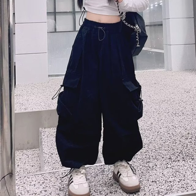 13201892.女童多口袋工装束脚裤春秋款 中大童潮流爆款遮肉休闲长裤