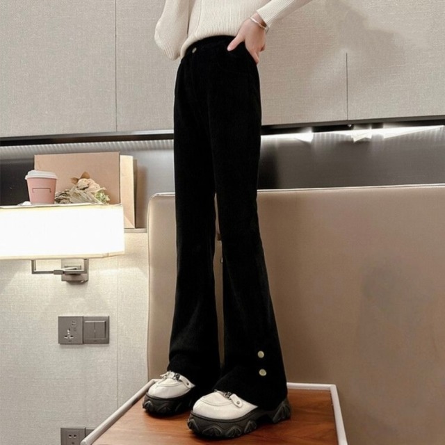 13205285.儿童春秋灯芯绒微喇裤 女童开叉显瘦中大童百搭长裤子
