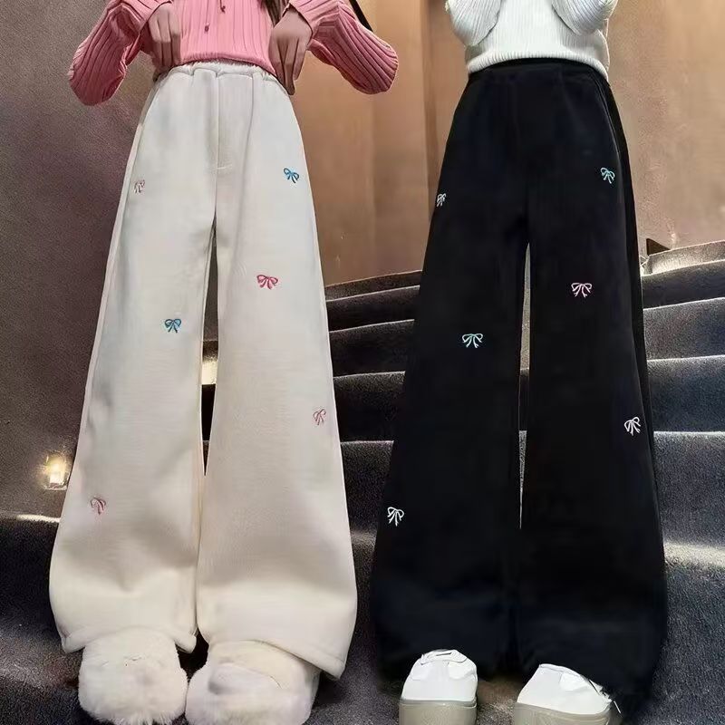 13205223.女童春秋垂感阔腿裤 蝴蝶结刺绣款中大童百搭休闲裤