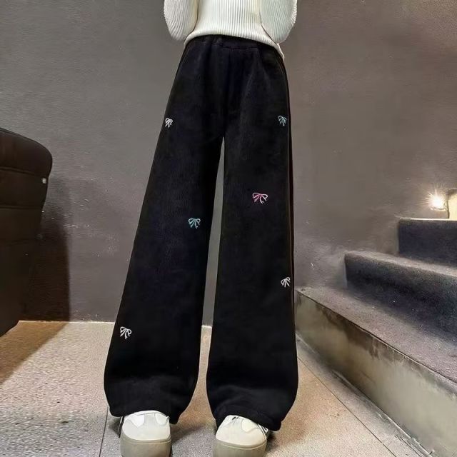 13205223.女童春秋垂感阔腿裤 蝴蝶结刺绣款中大童百搭休闲裤