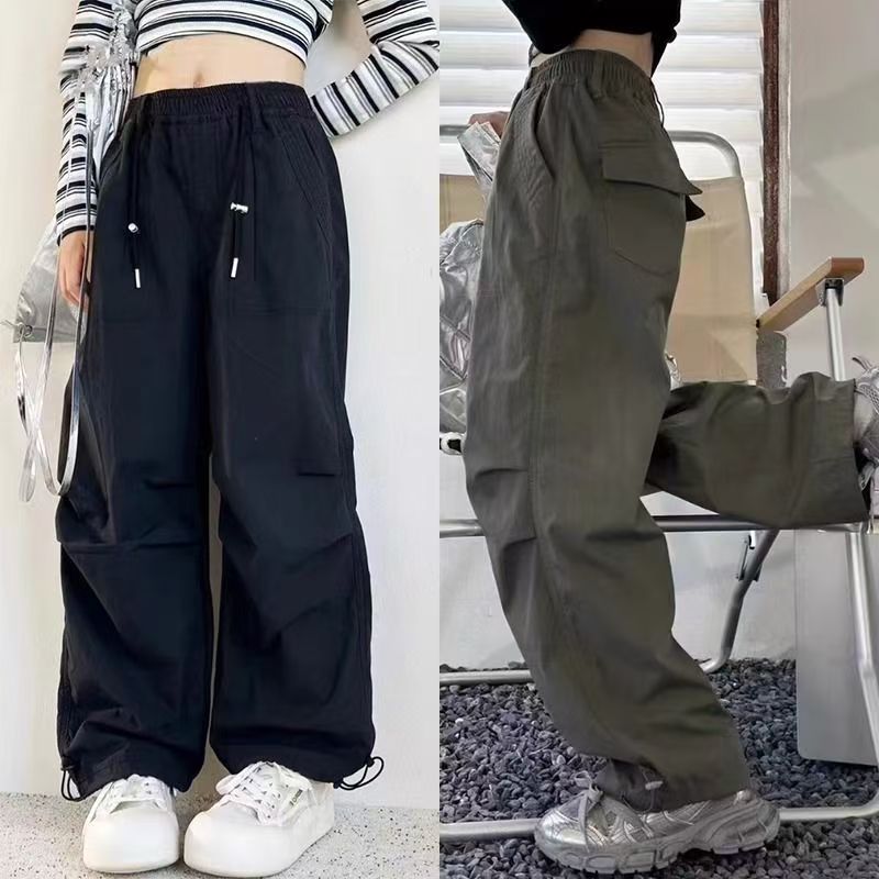 13205112.高腰两穿工装伞兵裤女童 春秋季新款显瘦阔腿束脚休闲长裤
