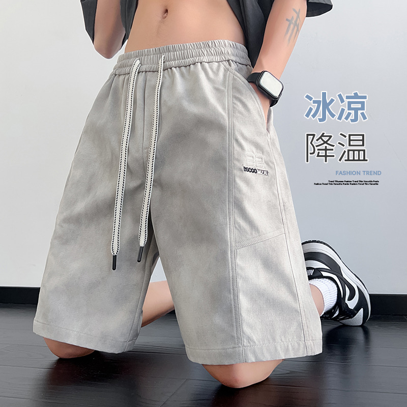 13242903.夏季透气凉感短裤男 抽绳腰宽松垂感刺绣百搭休闲五分裤
