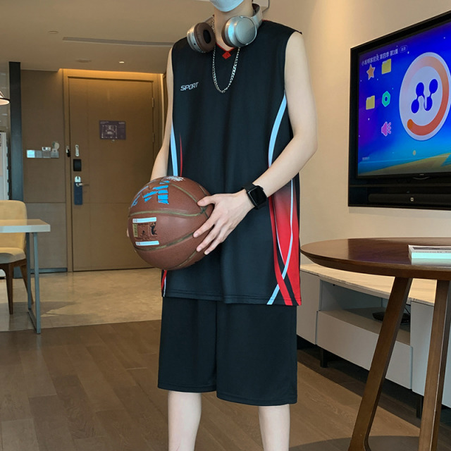 13287588.渐变撞色运动套装 吸汗透气亲肤 透气舒适篮球服套装潮流篮球服套装