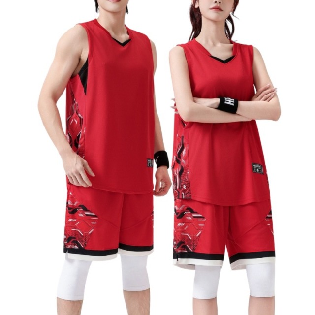 13293235.潮流几何拼接运动套装 透气舒适 多色可选男女情侣款篮球训练队服