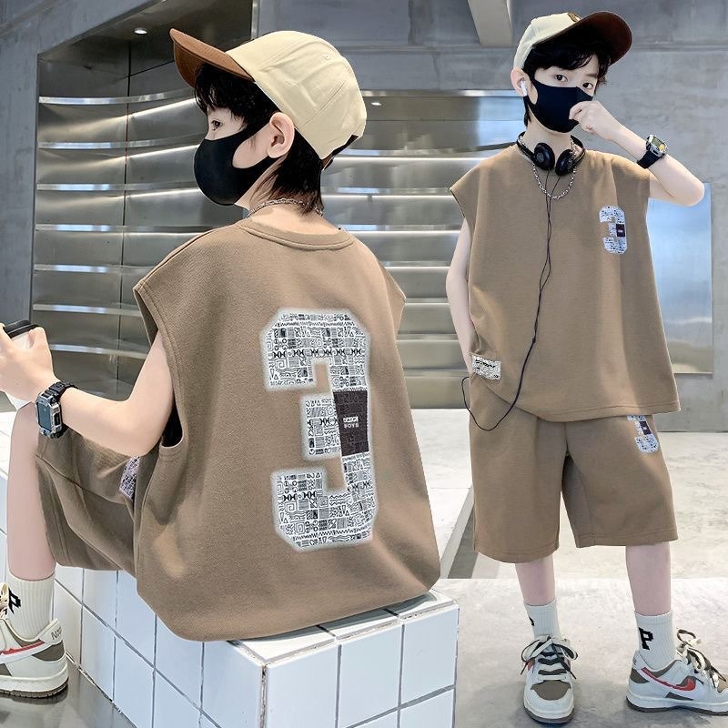 13353646.儿童无袖数字套装男童夏装 2026 新款中大童背心短裤休闲两件套