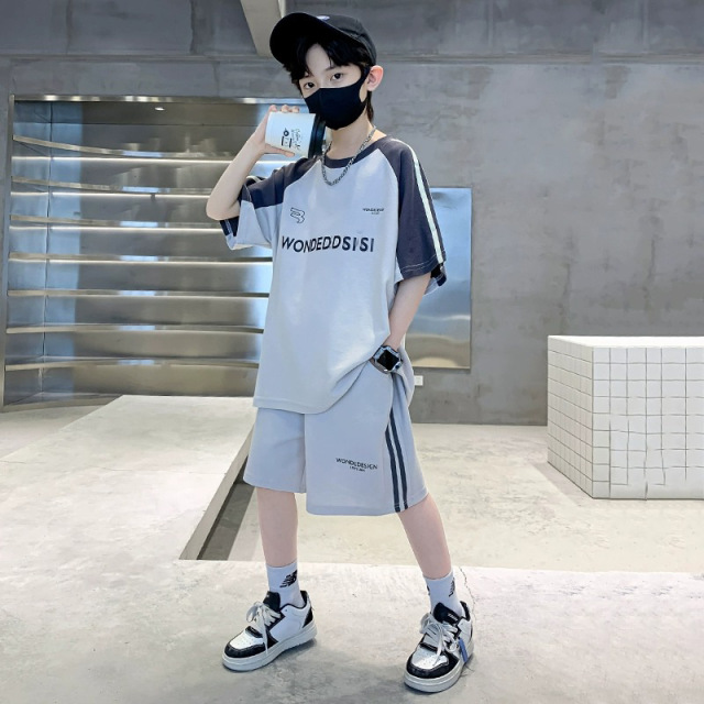 13353652.儿童插肩袖字母套装男童夏装 2026 新款中大童短袖休闲两件套
