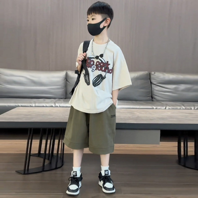13354637.儿童字母印花套装男童夏装 2026 新款中大童休闲运动两件套