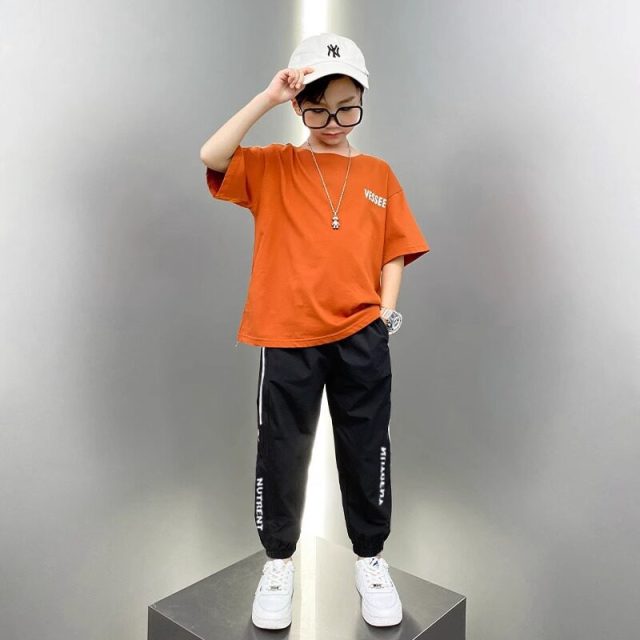 13354118.男童夏季短袖T恤冰丝裤套装 2026 新款儿童中大童两件套