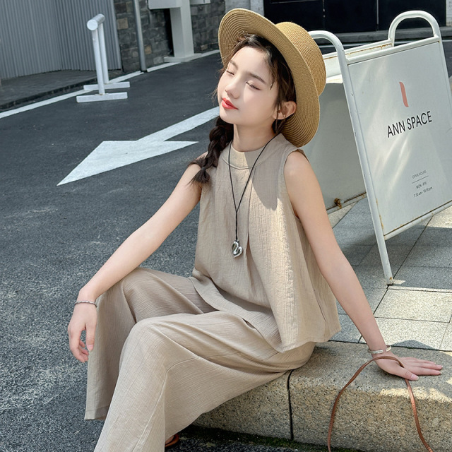 13363216.儿童褶皱设计套装女童夏装 2026 新款中大童森系两件套