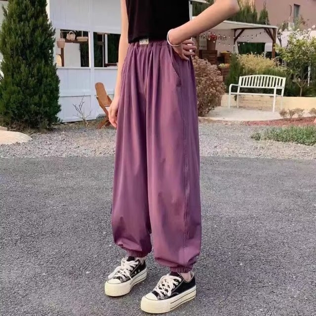 13408113.女童冰丝防蚊裤夏季新款薄款中大童高腰束脚灯笼裤透气休闲运动裤