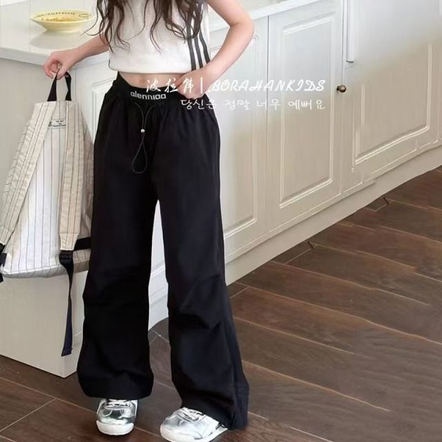13424722.女童夏季冰丝工装裤薄款透气高腰阔腿儿童休闲运动防 蚊长裤
