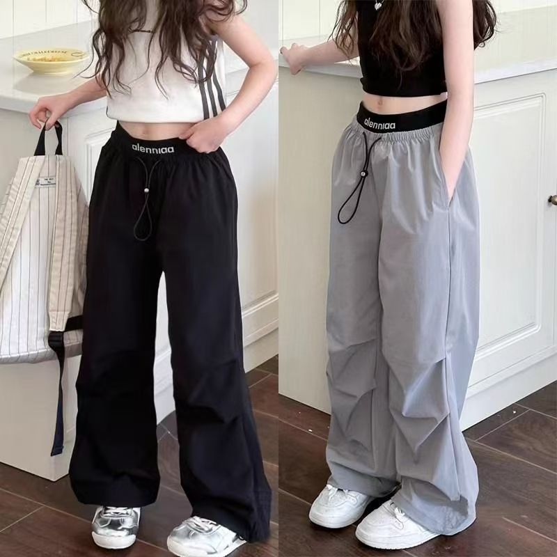 13424722.女童夏季冰丝工装裤薄款透气高腰阔腿儿童休闲运动防 蚊长裤