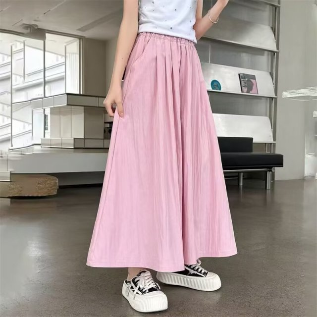 13423540.女童锦棉皱阔腿裤夏季薄款儿童防蚊裤宽松九分裤子儿童休闲运动裤