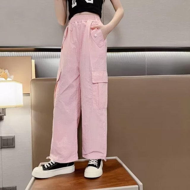 13432502.中大童女孩凉感工装裤夏款宽松百搭多口袋束脚休闲运动速干裤