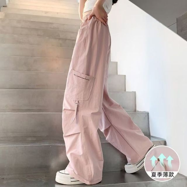 13432215.中大童女孩凉感工装裤夏款宽松百搭多口袋直筒休闲运动裤