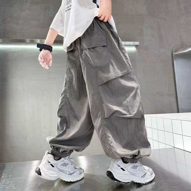 13432361.中大童男孩凉感工装裤夏款宽松百搭多口袋灯笼休闲运动裤