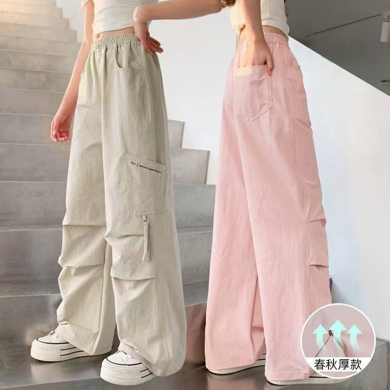 13432215.中大童女孩凉感工装裤夏款宽松百搭多口袋直筒休闲运动裤