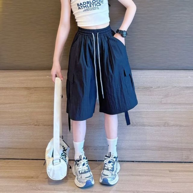 13428391.中大童女孩工装裤夏季薄款透气高腰宽松休闲运动裤
