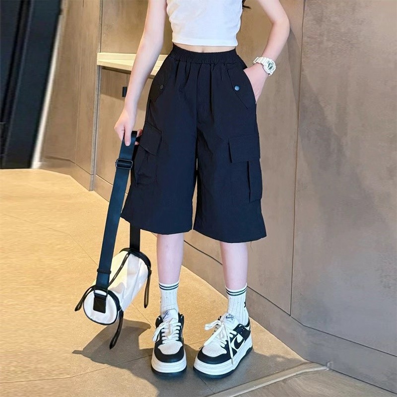 13429566.女童夏季工装七分裤薄款透气粉色儿童休闲运动裤子